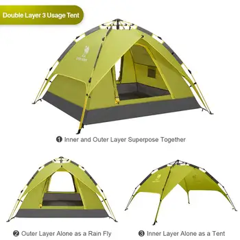 KAMEL 3-4 Personer Double Layer fjederbelastede Automatisk Telt Udendørs Camping Vandring Rejse Telt Vandtæt Tykkere Familie Telte