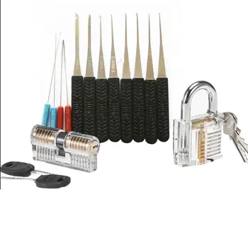 Praksis Lock Pick Sæt Kombination Gennemsigtig Lås med Knækkede Nøgle håndværktøj ,Spænding Skruenøgle Værktøjer