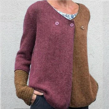 2020 Efterår og Vinter Elegante Mode Patchwork Sweater Kvinder Vintage-Knappen Lange Ærmer Pullovere Toppe Kvindelige Casual 5XL Trøjer