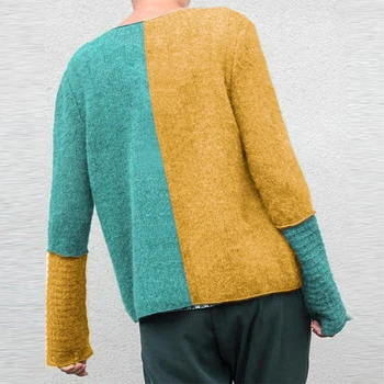 2020 Efterår og Vinter Elegante Mode Patchwork Sweater Kvinder Vintage-Knappen Lange Ærmer Pullovere Toppe Kvindelige Casual 5XL Trøjer