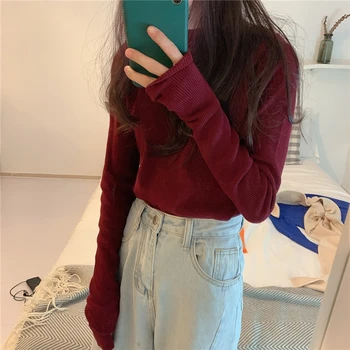 At strikke en Sweater Kvinder Candy Farve Elegante Solid Sød Dame Pullover Alle-match koreansk Stil Smart Casual Piger Simple Hunner