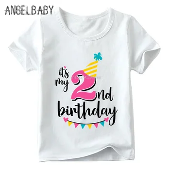 Piger tillykke med Fødselsdagen Nummer 1-7 Print T-shirt Baby Sommer Hvid T-shirt Børn Fødselsdagsgave Antal Print Tøj