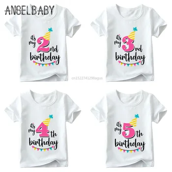 Piger tillykke med Fødselsdagen Nummer 1-7 Print T-shirt Baby Sommer Hvid T-shirt Børn Fødselsdagsgave Antal Print Tøj