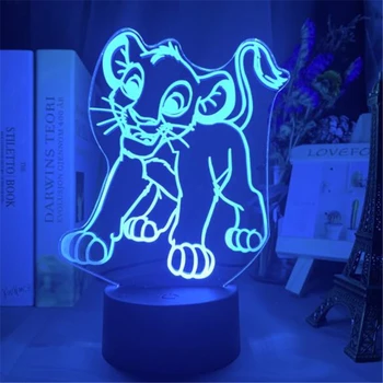 The Lion King Simba Figur 3D-Illusion Nat Lys Disney Tegnefilm LED Akryl Touch bordlampe Kids Soveværelse Dekoration Lys