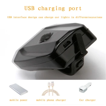 Induktion cykel forlygte kit, USB-genopladelige smart forlygte med horn LED lys cykel lommelygte 4 tilstande