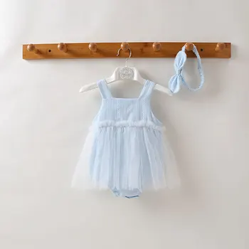 2020 Nye Sommer Nyfødte Baby Pige Tøj Ærmeløs Lace Sparkedragt i Ét Stykke Bomuld Patchwork Søde Solid O-neck Pullover, Prinsesse