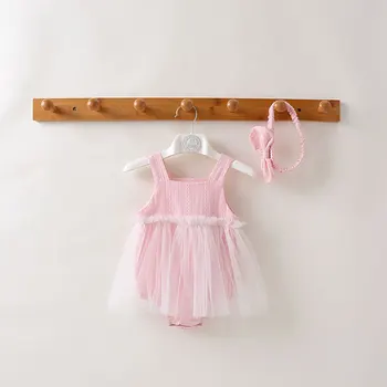 2020 Nye Sommer Nyfødte Baby Pige Tøj Ærmeløs Lace Sparkedragt i Ét Stykke Bomuld Patchwork Søde Solid O-neck Pullover, Prinsesse