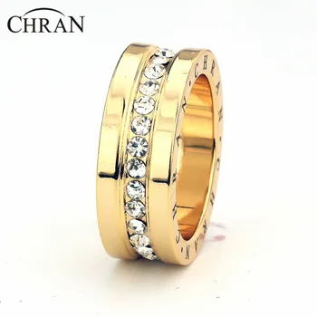 Chran Klassisk Cubic Zirconia for Evigt vielsesringe for Kvinder, Guld Farve Solitaire Rhinestones Elskere Ring Smykker