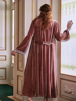 Robe Sæt Kvinder Rød-brun Morgen Kjole Foråret Efteråret Nattøj Prinsesse Stil Sexet Natkjole Robe