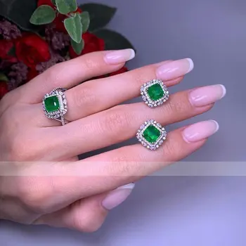 PANSYSEN 2020 Massiv 925 Sterling Sølv med Smaragd Diamant Stud Øreringe til Kvinder Luksus års Jubilæum Fine Smykker Gaver