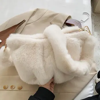2020 Vinter Fashion New Høj kvalitet Blød Plys Kvinders Designer Håndtaske med Høj kapacitet Skulder Messenger Taske Søde Travel bag