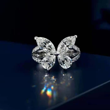 OEVAS 925 Sterling Sølv Glitrende High Carbon Dimaond Butterfly Ringe Til Kvinder Jubilæum Gave Piger Part Fine Smykker