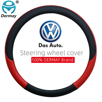 DERMAY Mærke Læder rattet Dække Anti-Slip for VW Golf Polo Bora Passat Touran CC T6 T5 T4 Auto Tilbehør