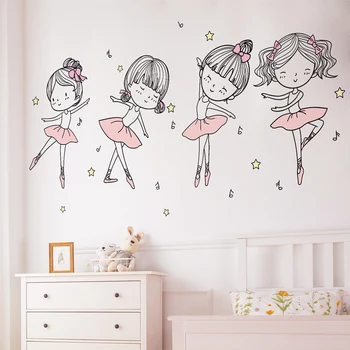 [SHIJUEHEZI] Ballet Danser Wall Sticker DIY Tegneserie Pige Danse vægoverføringsbilleder for Kids Room Baby Soveværelse Børnehave Hus Dekoration