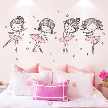 [SHIJUEHEZI] Ballet Danser Wall Sticker DIY Tegneserie Pige Danse vægoverføringsbilleder for Kids Room Baby Soveværelse Børnehave Hus Dekoration