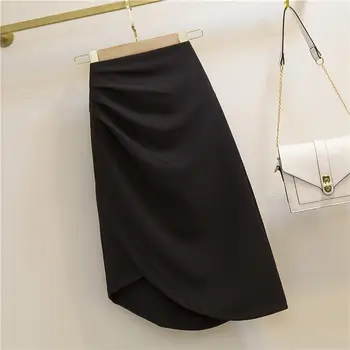 Uregelmæssig Plisseret Nederdel for Kvinder 2020 Ny Høj Talje Slankende Kappe Kjole Mode Mid-Længde One-Step Nederdel Mujer Faldas