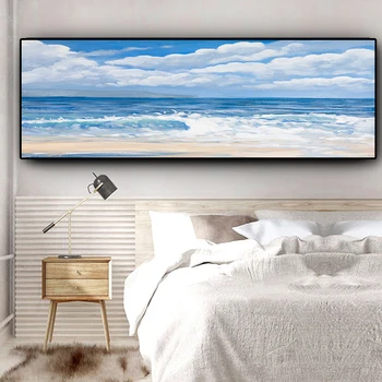 Naturlig Himlen, Havets Strand Landskab Panorama Abstrakt Lærred Maleri Plakater og Prints Væg Kunst Billede til stuen