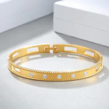 E Guld Farve armbånd Armbånd til Kvinder, Cubic Zirconia og Udhulede Design til Kvinder Elegante Mode Gaver 2020