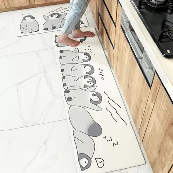 Japansk Panda, Penguin Tegnefilm Køkken Mat PU Læder, Anti-Træthed Mat Oilproof Vandtæt Køkken gulvmåtte