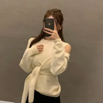 Kimotimo Elegante Sweater Kvinder Sort Strik Holow Ud Med Lange Ærmer Vinger Elegant Retro-2020 Efteråret Chic Koreanske Lady Sweater