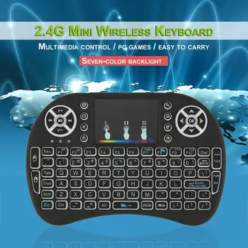 2.4 GHz Mini Wireless Remote Keyboard med Touchpad Musen til Android TV Box, Farverig LED-Baggrundsbelysning, Genopladelige Li-ion-Batteri