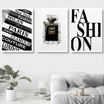 Plakater Udskriver Vintage Lærred Maleri Black Parfume Væggen Billede Til Stuen Fashion Art Couture-Bog, Stak Hjem Dekoration