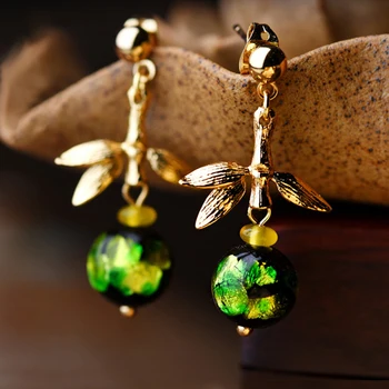 Etniske Manuel farvet glasur dingle øreringe kvinder ,grøn vintage øreringe,Ny natur sten Kinesisk stil øreringe smykker