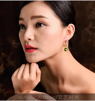 Etniske Manuel farvet glasur dingle øreringe kvinder ,grøn vintage øreringe,Ny natur sten Kinesisk stil øreringe smykker