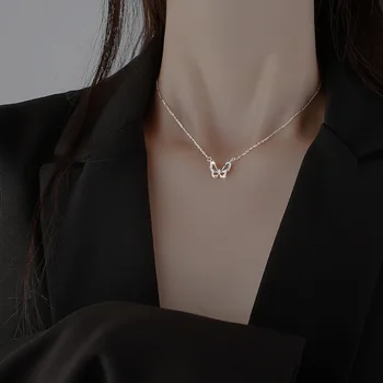 925 Sterling Sølv Krystal Sommerfugl Vedhæng med Choker koreanske Halskæde Til Pige Kvinder Erklæring Bryllup Smykker dz597