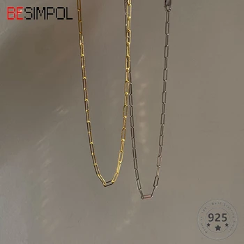 Besimpol Ægte 925 Sterling Sølv Halskæde HipHop -, Rock Party Chock Simpel Kæde Halskæde til Kvinder Luksus Fine Smykker Gaver