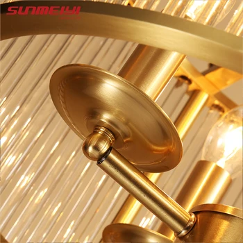 Moderne Kobber Smedejern Lysekrone LED Lysekroner Belysning LED Hængende Lampe Med Glas Skygge Til stuen