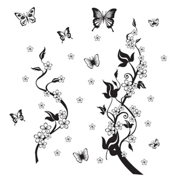 Mærkat På Køleskabet Sort Butterfly Blomst Wall Stickers Køkken Dekoration Decals På Møbler