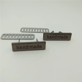 (20pcs/masse) 5 farver, 35*10 mm Håndlavede script metal taske mærke,håndværk håndlavede bogstaver metal-label for dekorative pung