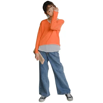 Teenager Piger Jeans Børn 2020 Nye Efteråret Tøj Korean Style Straight Jeans Mode, Børn Piger Bred Ben Casual Bukser #9104