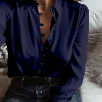 Top Mode 2021 ZANZEA Blusas Casual Solid Revers Lange Ærmer Knapper Bluse Sexede Kvinder Elegant Business-Shirt Baggy Pullovere