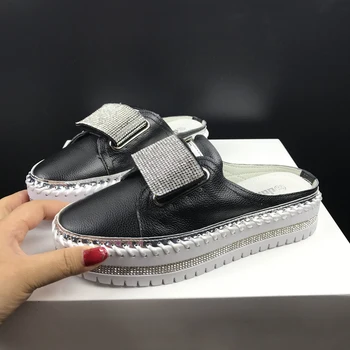 2020 Ægte Læder Mode Casual Sneakers Kiler Hæle Dias Kvinder Sandaler Komfort Platform Halvdelen Tøfler Kvinder Sko Sommeren