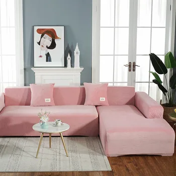 Velvet Pink Sofa Dække Elastisk Tykkere Universal Sofaen Dække Stretch Fuld Wrap Slipcover Solid Farve skridsikkert Sæde, der Dækker