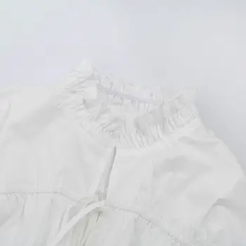 Casual Chiffon O-Hals Bluse Med Lange Ærmer Kronblad Ærme Kvinder Shirts Koreansk Mode Tøj