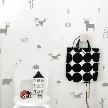 Nordisk Stil Skov Dyr vægoverføringsbilleder Skov Planteskole Vinyl Art Wall Stickers til Børn Børn Værelses Moderne Wall Decor
