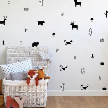Nordisk Stil Skov Dyr vægoverføringsbilleder Skov Planteskole Vinyl Art Wall Stickers til Børn Børn Værelses Moderne Wall Decor