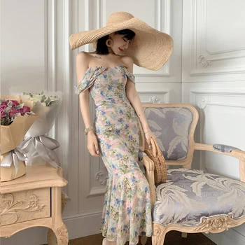 VICONE Trykt Kjole Kvinder Chiffon Kjole Retro fransk 2020 Foråret og Sommeren Talje Slankende Temperament Fishtail ternet kjole