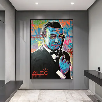 Abstract Graffiti-Portræt Kunst James Bond Lærred Maleri Plakater og Prints Cuadros Væg Kunst til stuen Home Decor