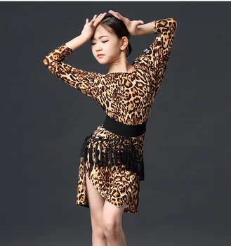 Latin Dance Dress Piger Løs Leopard Print Praksis Tøj Børn Rumba Cha Cha, Samba, Tango Ydeevne Bære Børn dans
