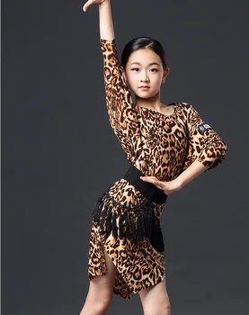 Latin Dance Dress Piger Løs Leopard Print Praksis Tøj Børn Rumba Cha Cha, Samba, Tango Ydeevne Bære Børn dans