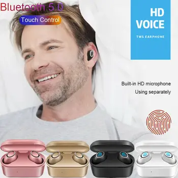 Bluetooth-5.0 Headset TWS Trådløse Hovedtelefoner Tvillinger Øretelefoner 3D Stereo Hovedtelefoner