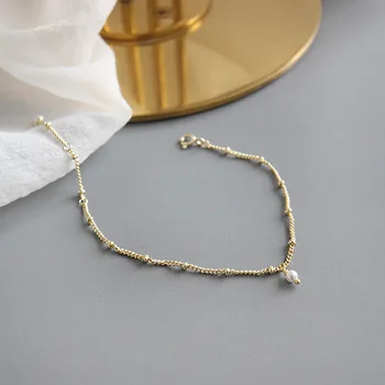 SHANICE Guld Farve Inter-perle Kæde Ægte 925 Sterling Sølv Kæde Link Kvinder Armbånd Armbånd Japan Smykker Pige