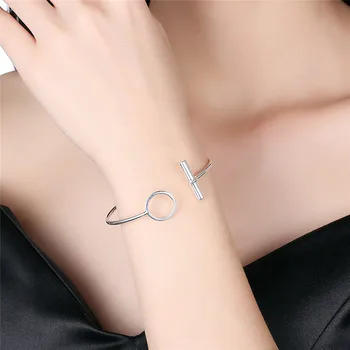 Rent Sølv 925 armbånd Armbånd til Kvinder Geometriske Cuff Bangle Armbånd Pulseira Femme Mode Smykker Tilbehør