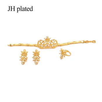 Smykker til kvinder Luksus halskæde øreringe armbånd ring brude Indiske Afrikansk bryllup hustru gaver sæt Dubai 24K guld farve