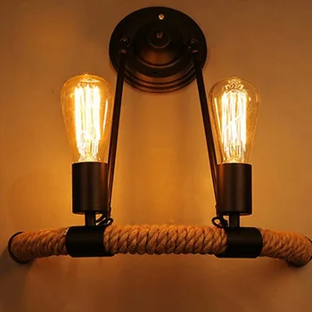 Vintage Retro Led Indendørs Væglampe Loft Industrielle Amerikansk Stil Aisel Sengen Værelse Væg Sconce Lys Armatur Hamp Reb Indretning