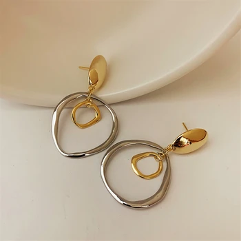 HUANZHI 2020 Ny koreansk Trendy Retro-Guld-Sølv Farve Cirkel Rundt Drop Øreringe til Kvinder, Piger Minimalistisk Smykker Gaver